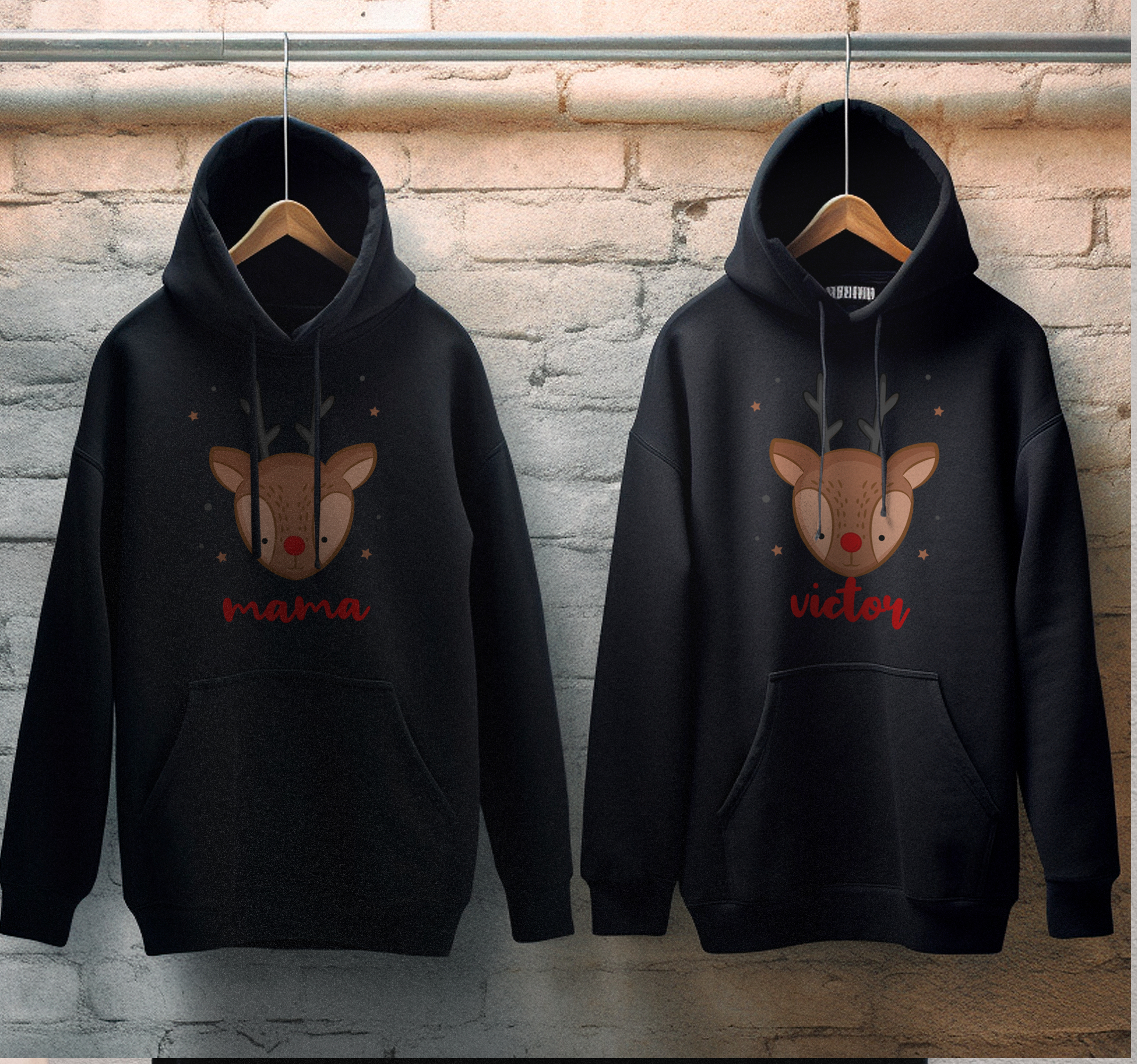 Sudaderas navideñas dúo reno con nombre