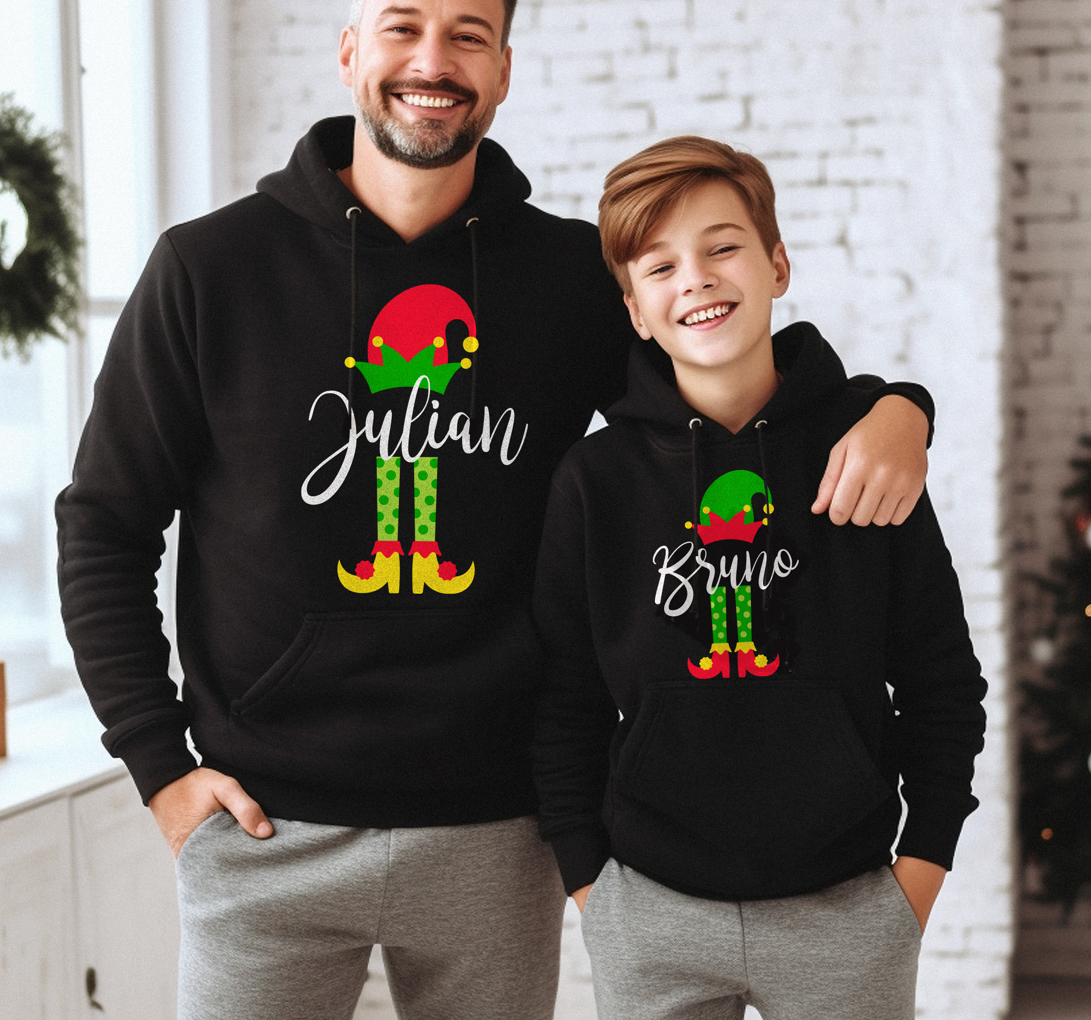 Sudadera navideña familia de elfos
