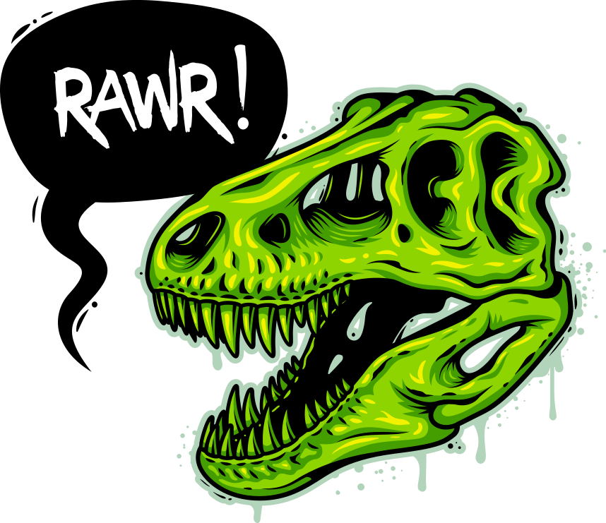 Ilustración de cráneo de dinosaurio con camiseta de texto - TenVinilo