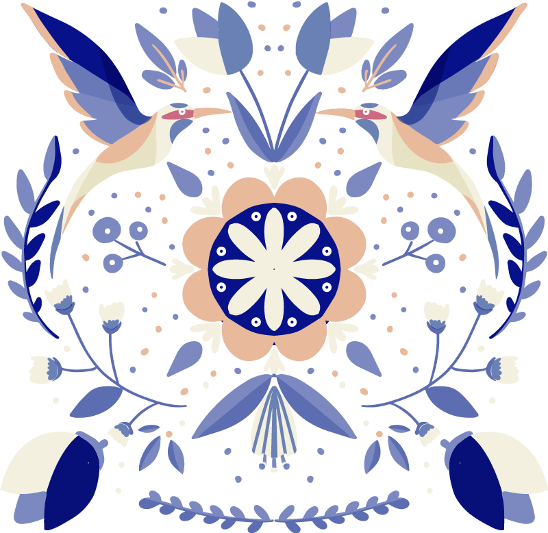 Kuşlara özel t-shirt ile mavi çiçekleri cilalayın - TenStickers