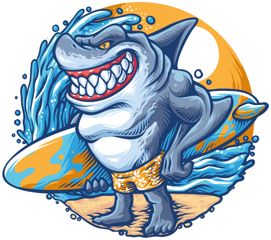 Camiseta de dibujos animados de tiburón de tabla de surf - TenVinilo