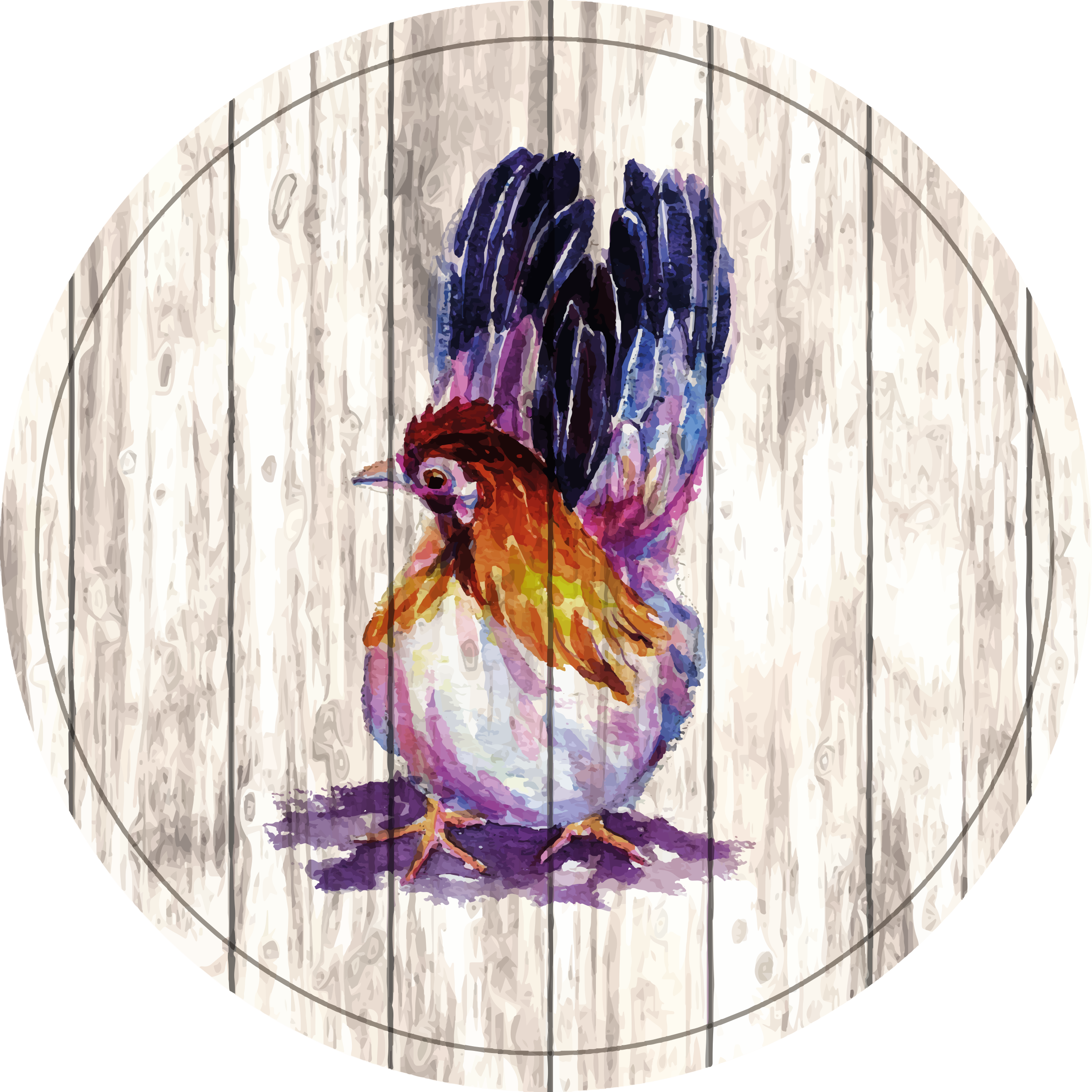 Piirretty kukko puukuvioituun t-paitaan - Tenstickers