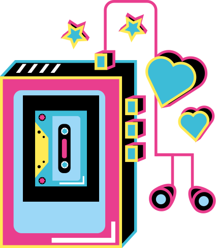 Pembe bir arka plan t-shirt üzerinde walkman illüstrasyonu - TenStickers