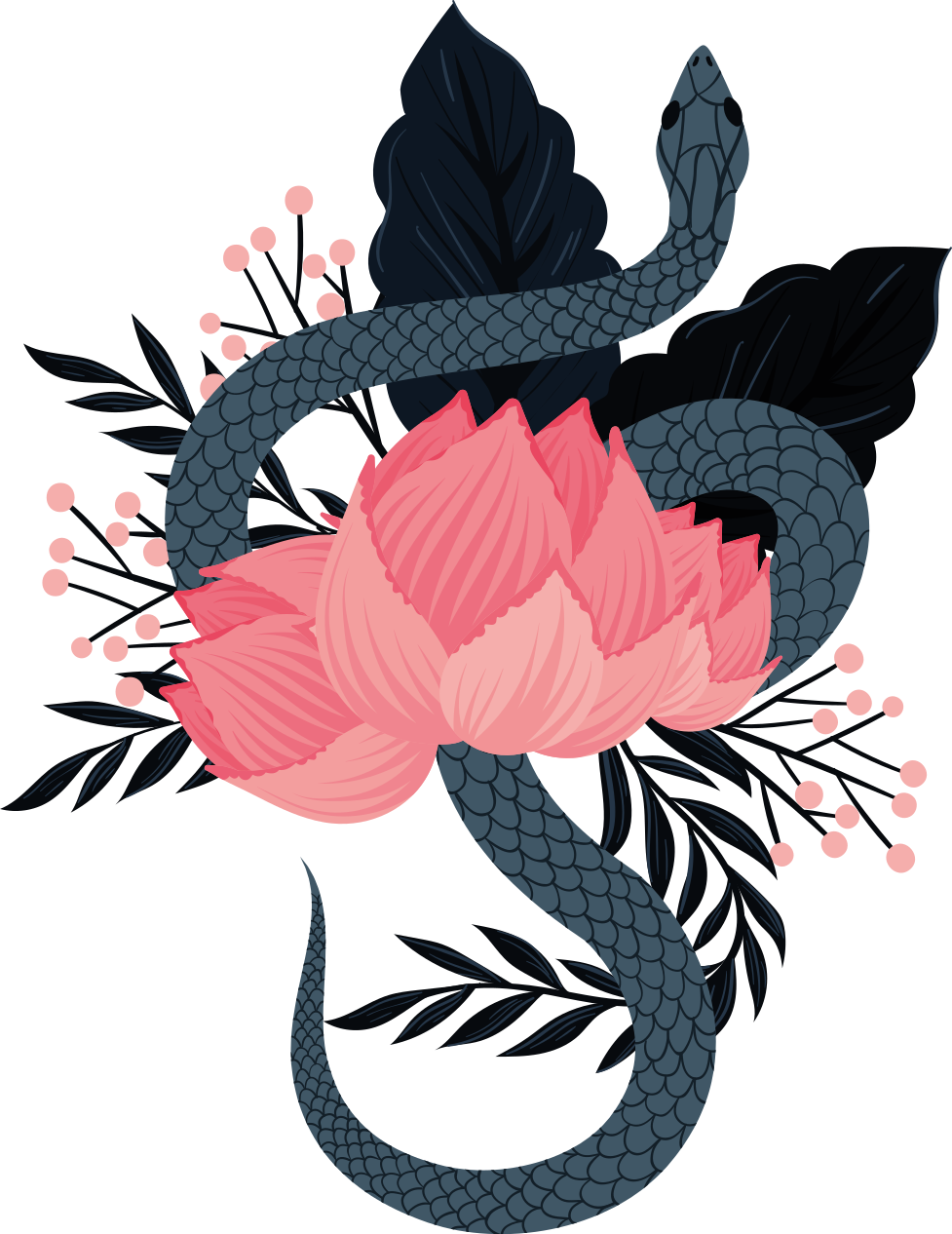 蛇与亮点和花朵 t 恤 - TenStickers