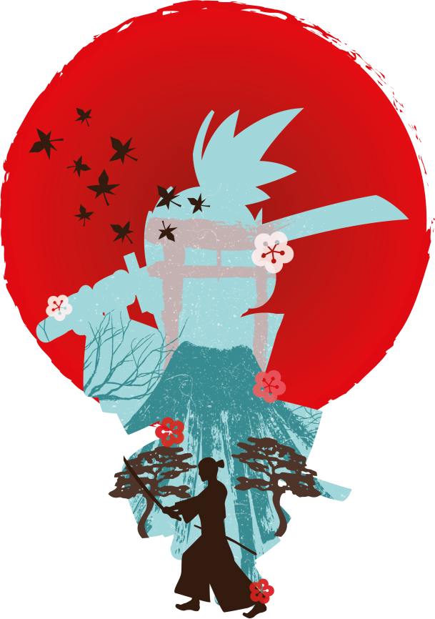 Anime bojovník západ slunce ilustrace tričko - TenStickers