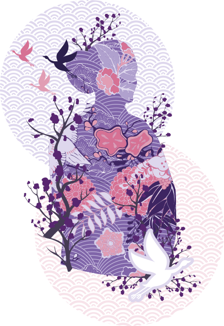 Camiseta personalizada silueta de chica anime floral - TenVinilo