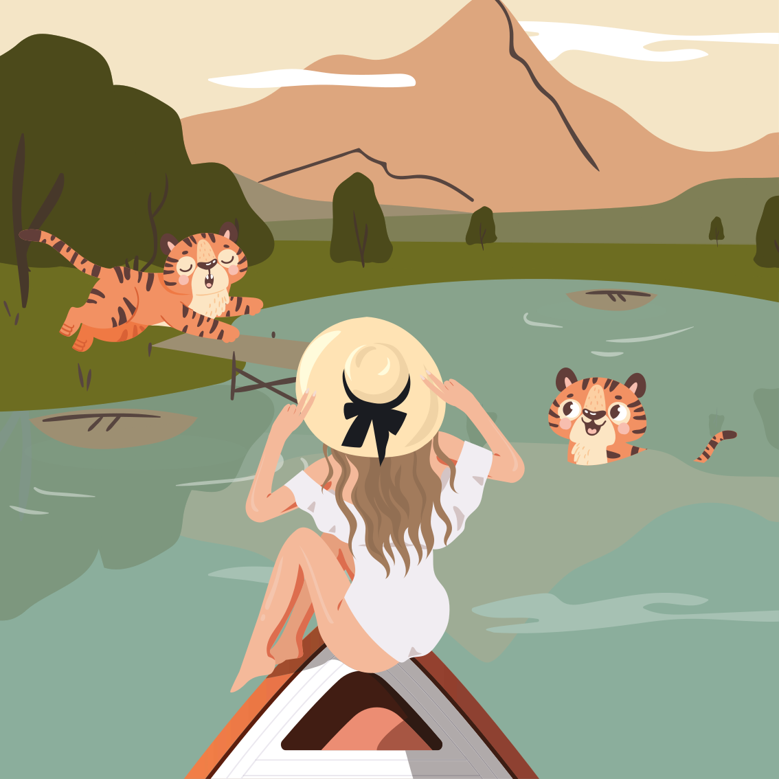 Camiseta infantil Niña y tigres animales de la selva - TenVinilo