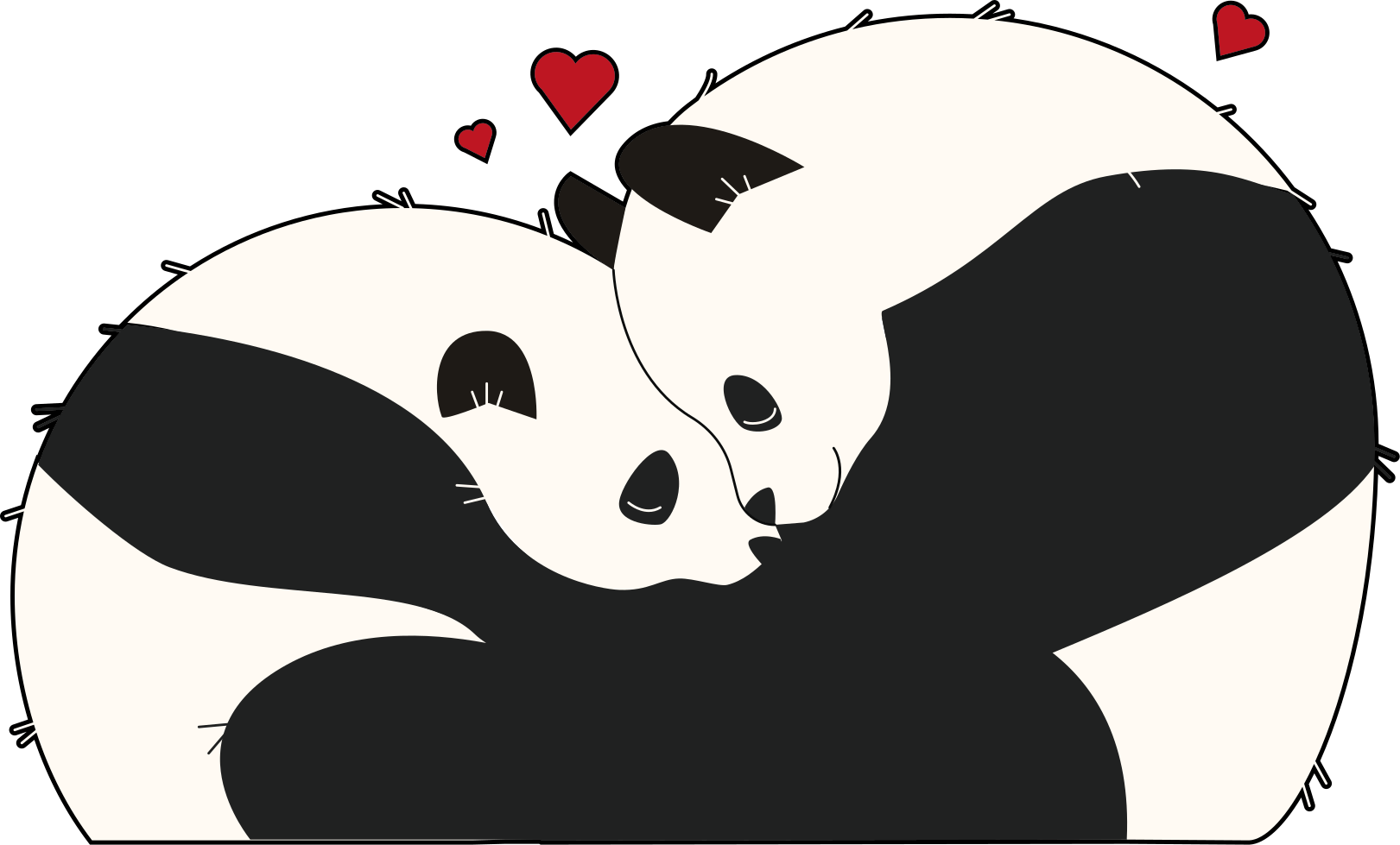 Lindo casal de pandas apaixonados desenho simples e mínimo de