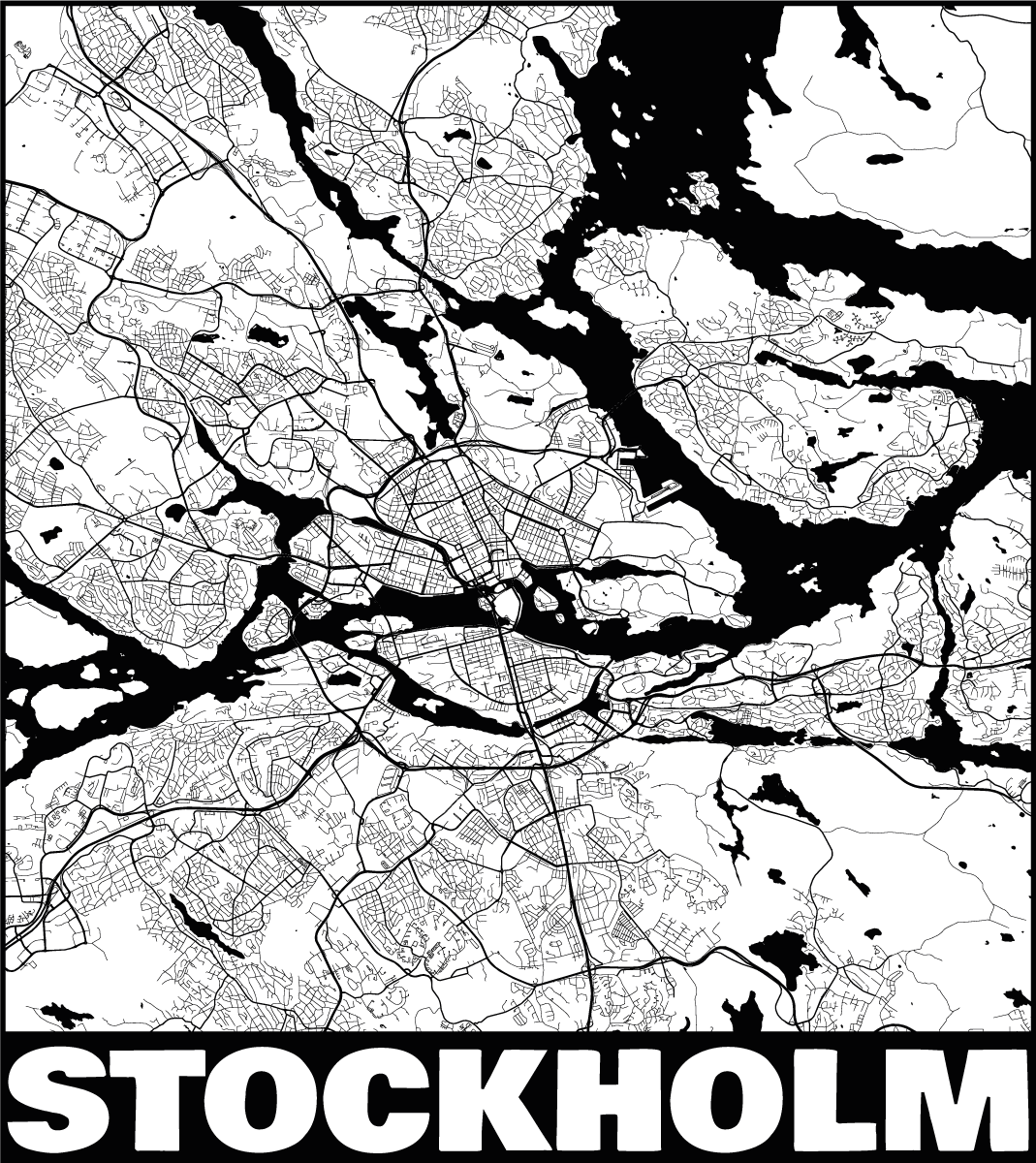 Karta över stockholm anpassad t-shirt - Tenstickers