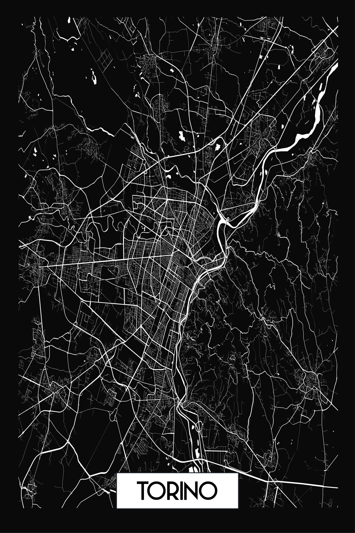Torino maglietta carta topografica citta' - TenStickers