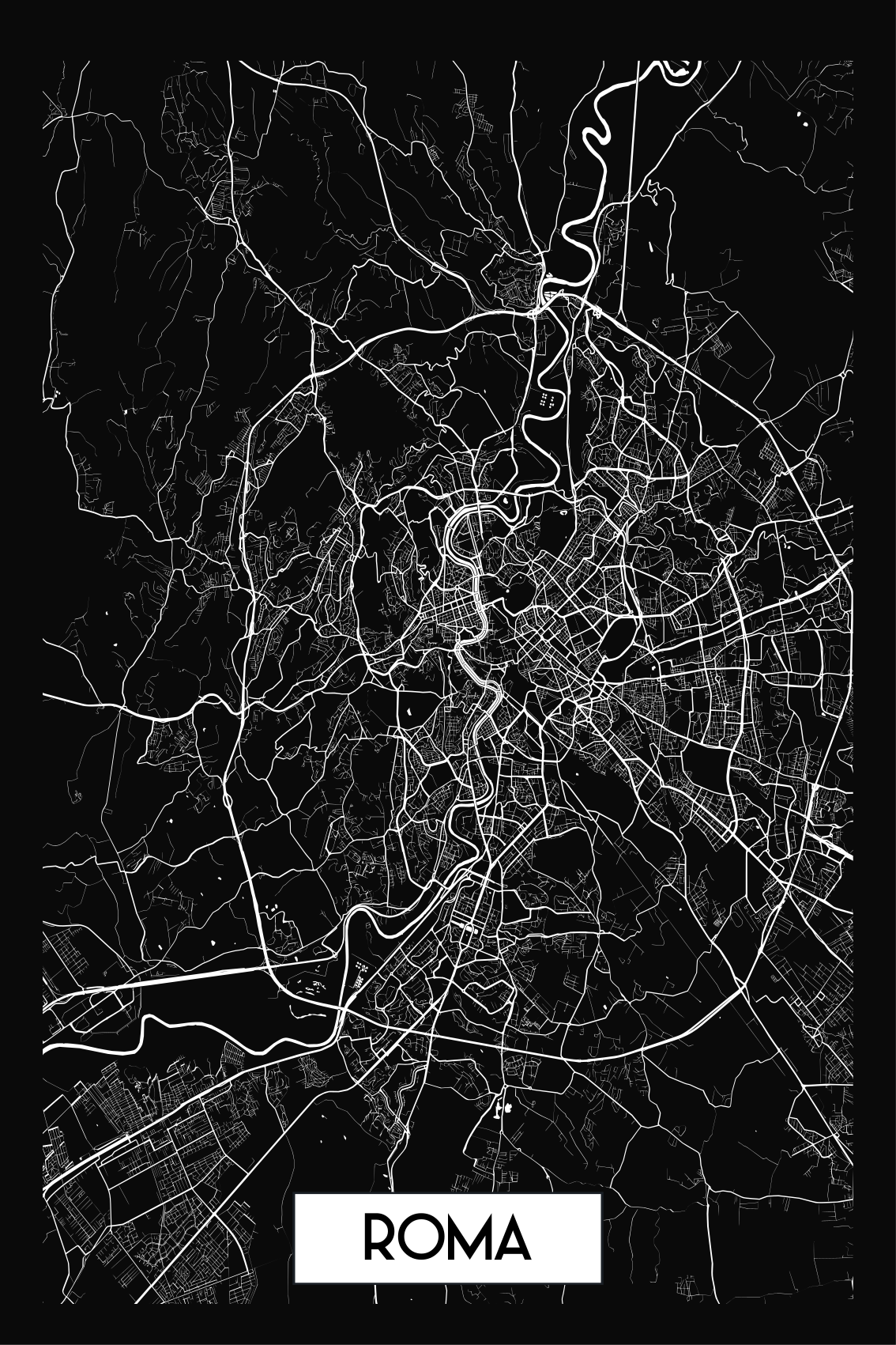 Roma maglietta nera carta topografica - TenStickers