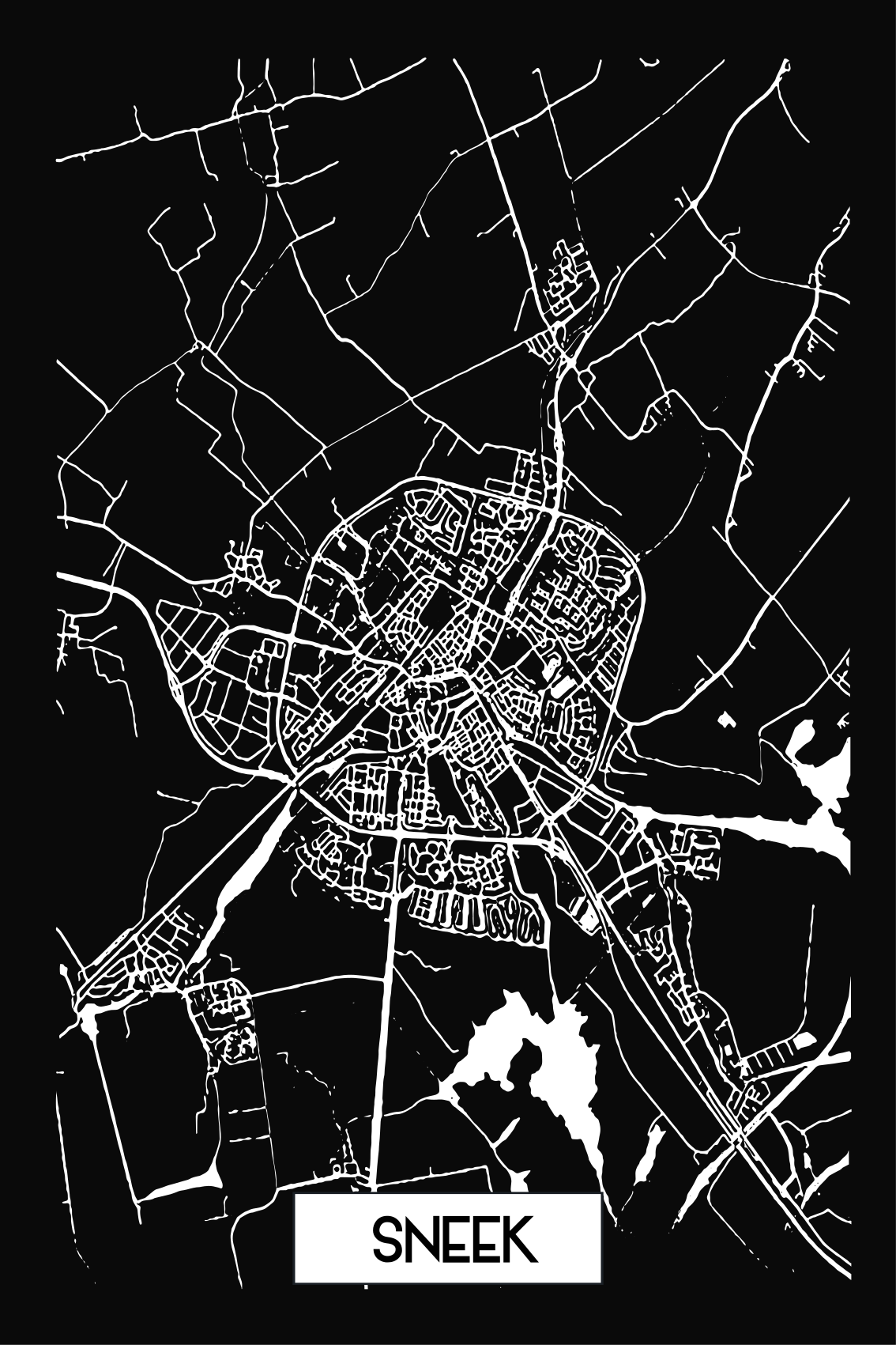 Sneek stad topografische kaart T-shirt - TenStickers