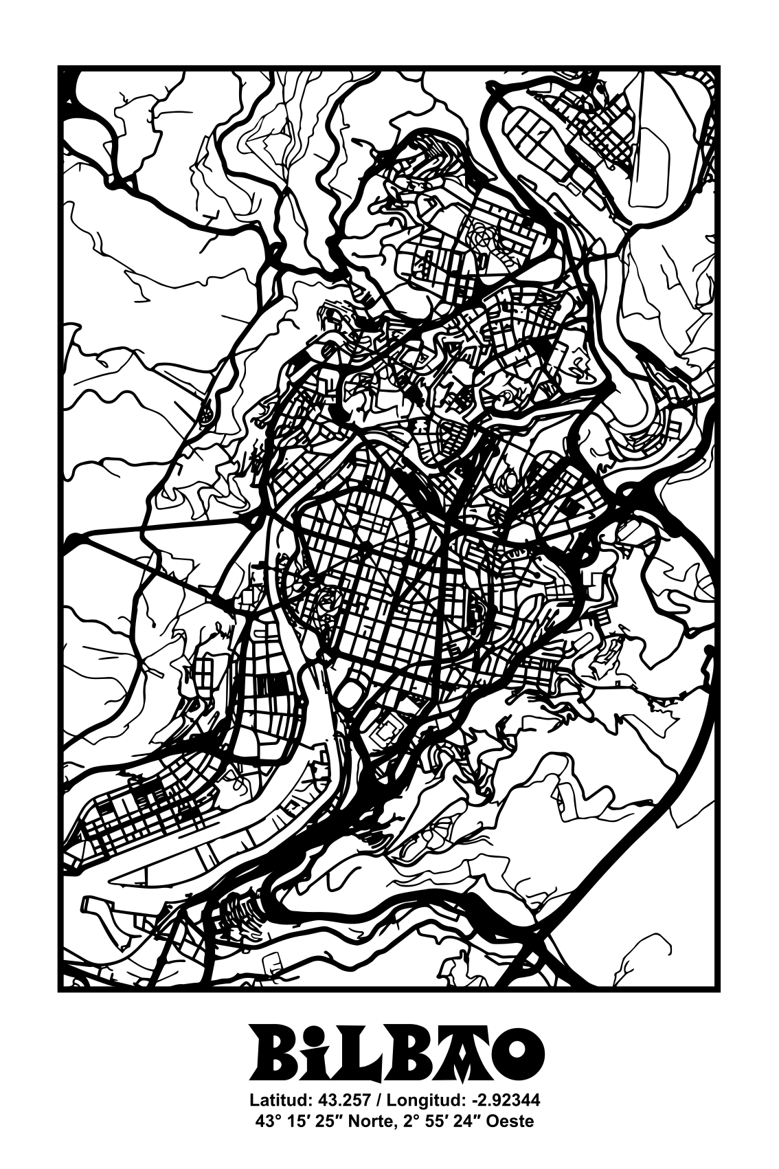 Camiseta con el mapa topográfico de Bilbao - TenVinilo