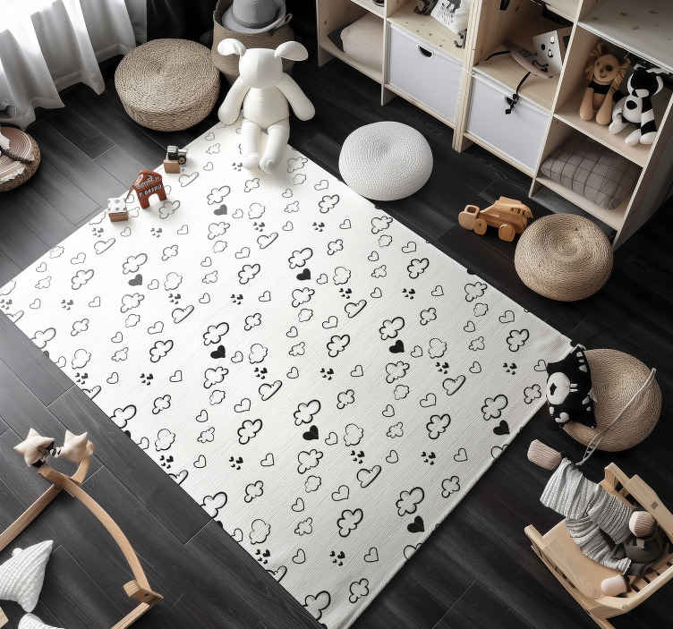 Vinyl Teppich weiß wolken und herzen - TenStickers