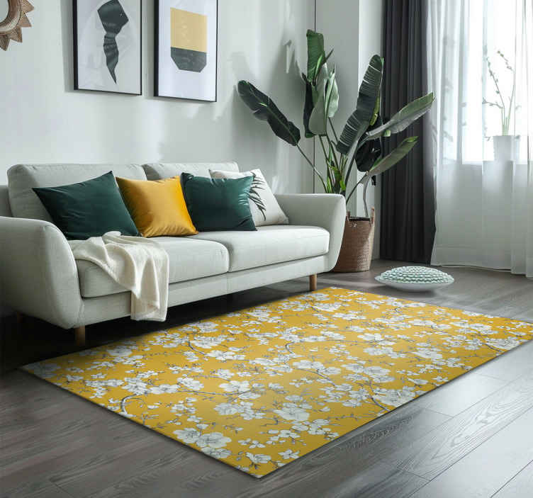 Tappeto vinile giallo motivo floreale vintage - TenStickers