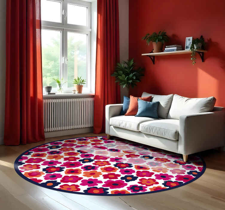 Rød valmue vinyl teppe blomster og planter - Tenstickers