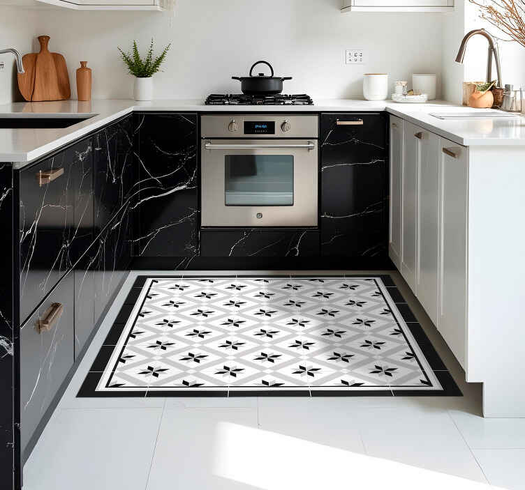 Hydraulic Black kitchen vinyl rug - TenStickers