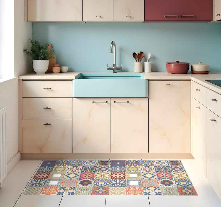 Alfombra vinílica cocina hidráulico multicolor - TenVinilo