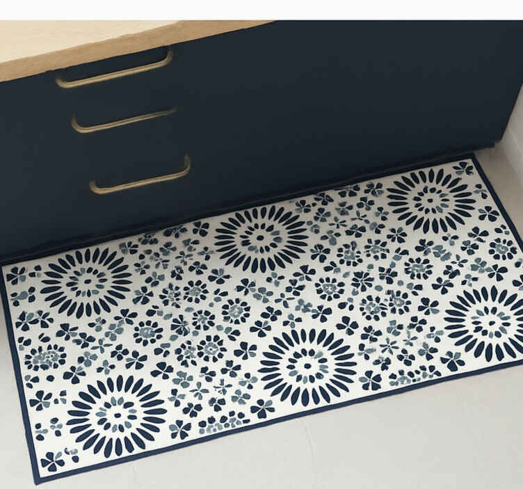 vinylový koberec modrý geometrický kvetinový vzor - Tenstickers