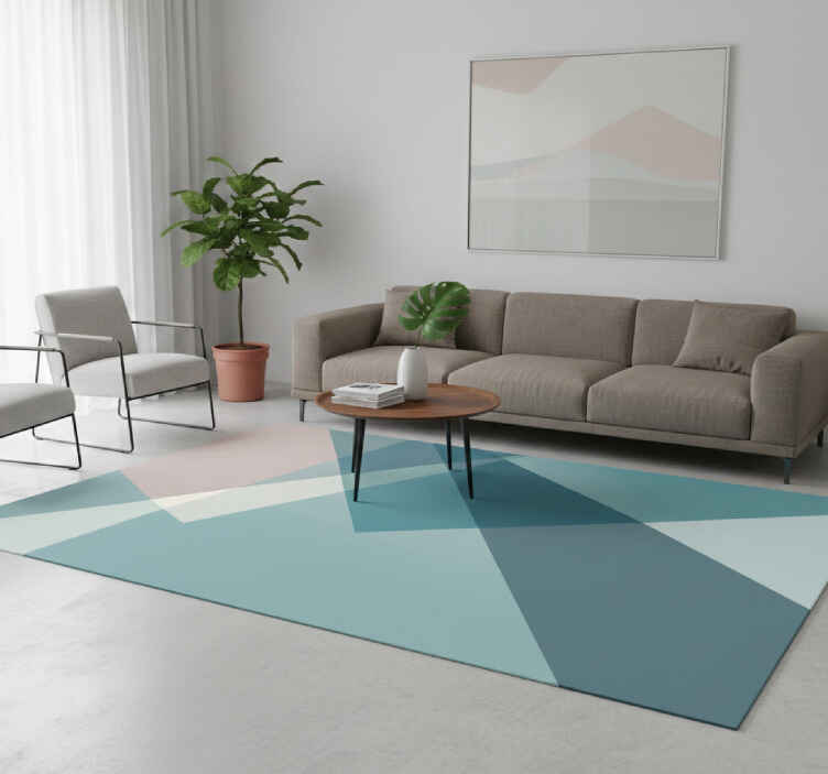 Geometric abstract design blue vinyl rug - TenStickers