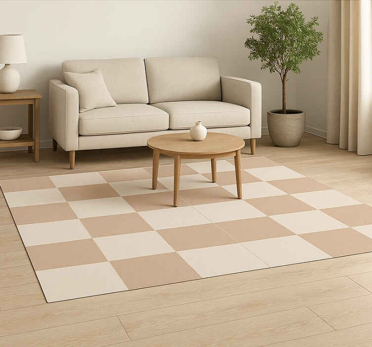 Alfombra vinílica cuadrada patrón de cuadros beige - TenVinilo