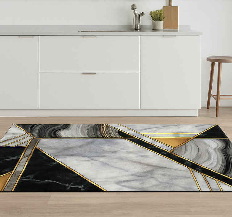Tapis vinyle marbre motif à bordure dorée - TenStickers
