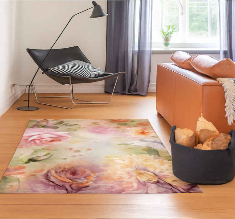 Alfombra vinílica salón rosas florales rosadas - TenVinilo
