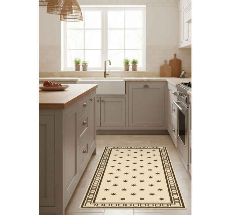 Vintage beige motif kitchen vinyl rug - TenStickers