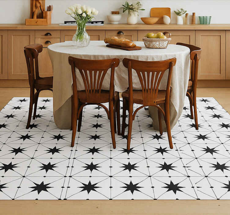 Alfombra vinílica comedor patrón de estrella encáustica - TenVinilo