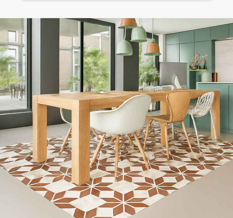 Alfombra vinílica comedor baldosas de estrella de terracota - TenVinilo