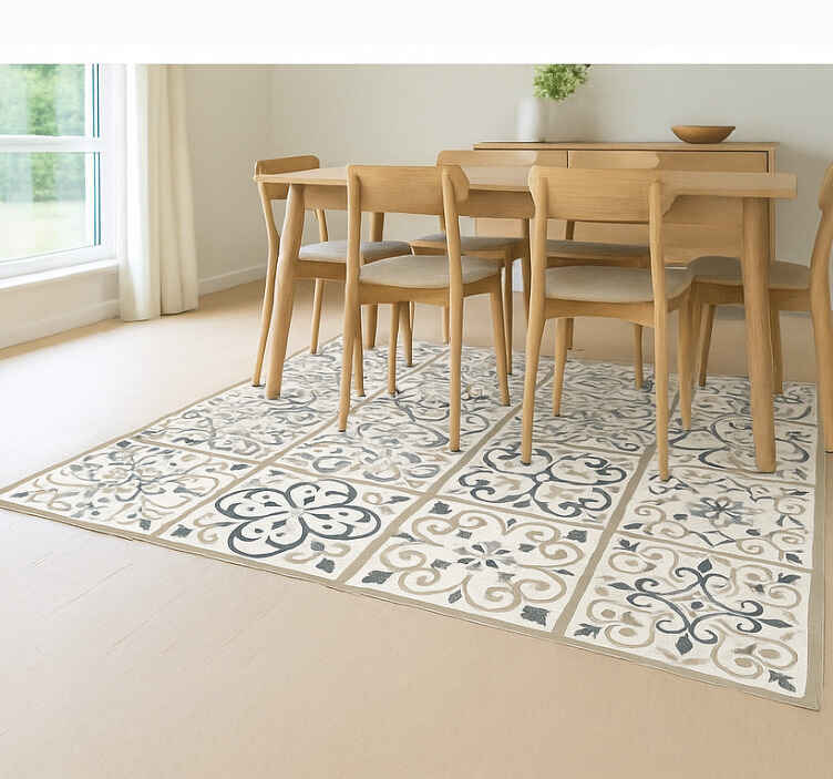 Alfombra vinílica comedor patrón de mosaico neutro - TenVinilo