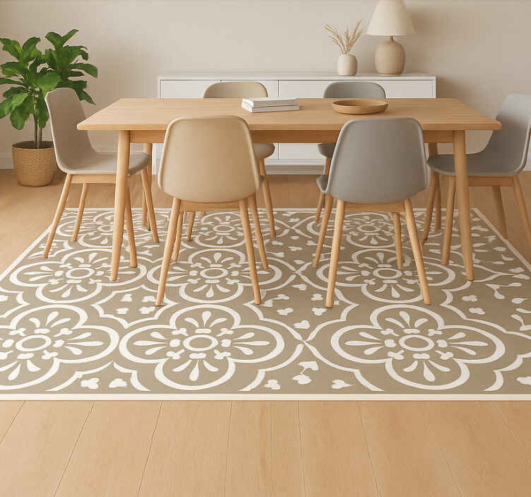 Alfombra vinílica comedor borde encáustico monocromático - TenVinilo