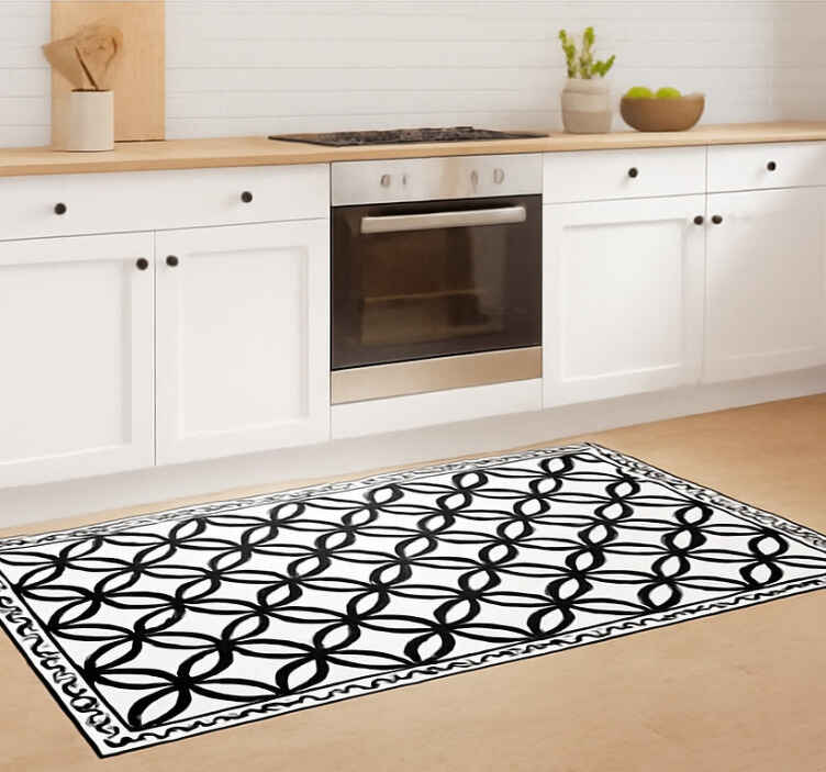 Tappeto pvc cucina nero bianco ornato - TenStickers