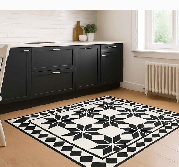 Monochrome star tile pattern  kitchen vinyl rug - TenStickers