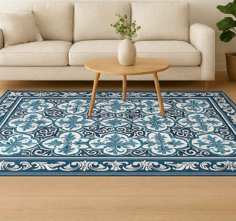Portugees patroon blauw vinyl tapijt woonkamer - TenStickers