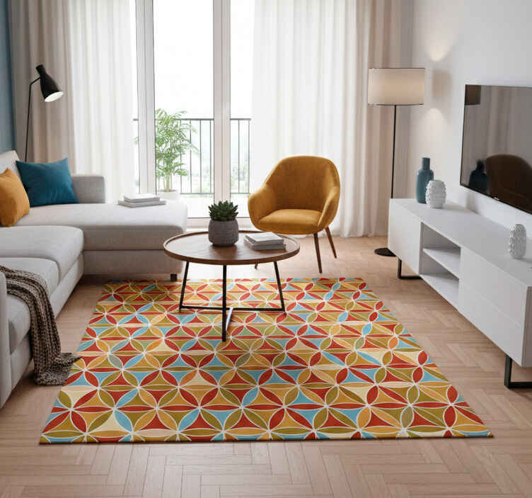 Alfombra vinílica salón patrón prismático vibrante - TenVinilo