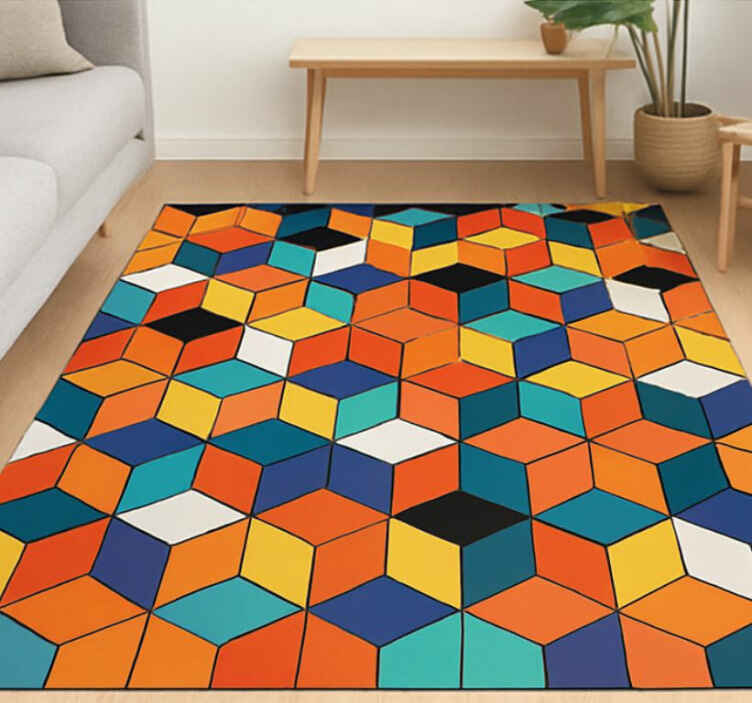 Tapis vinyle géométrique motif cubes colorés - TenStickers