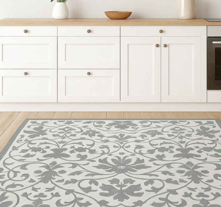 Alfombra vinílica cocina arabesco gris elegante - TenVinilo