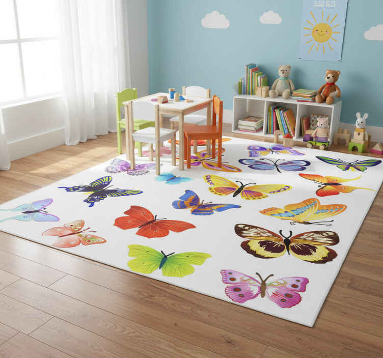 Tappeto vinile animali farfalle volanti multicolori - TenStickers