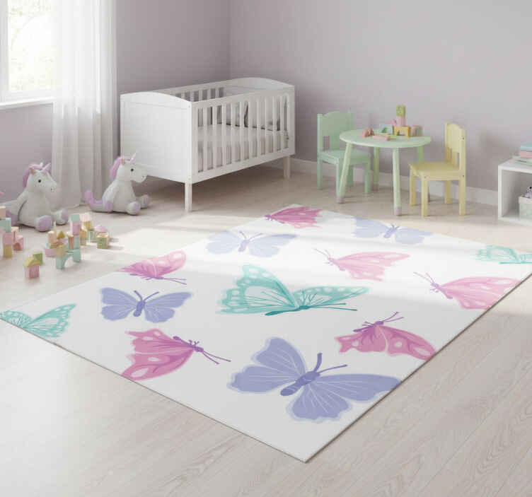 Dieren vinyl tapijt met pastel kleurige vlinders - TenStickers