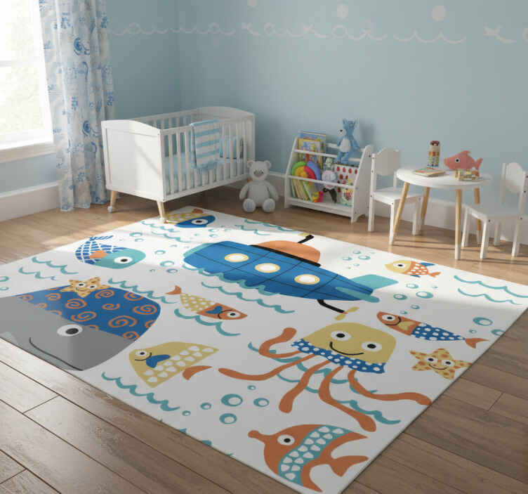 Tappeto vinile animali motivi marini blu - TenStickers