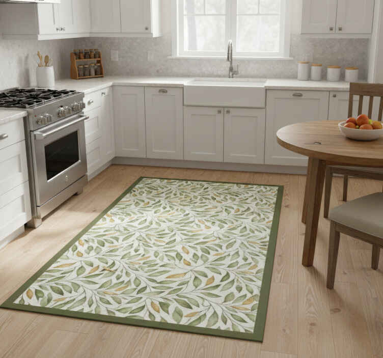 Alfombra vinílica cocina sendero de hojas acuareladas - TenVinilo