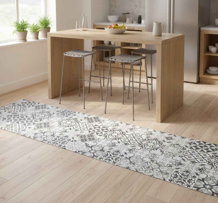 Kitchen vinyl rug intricate greyscale mosaic - TenStickers