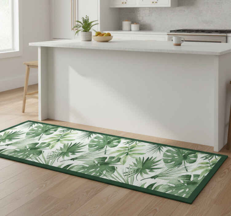 Alfombra vinílica cocina hojas tropicales acuareladas - TenVinilo