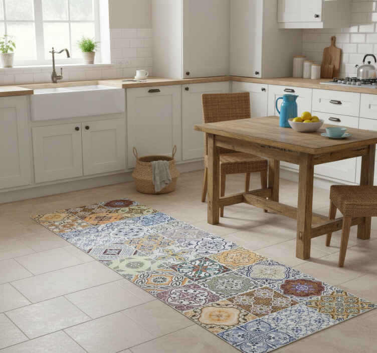 Eclectic mediterranean patchwork kitchen vinyl rug - TenStickers