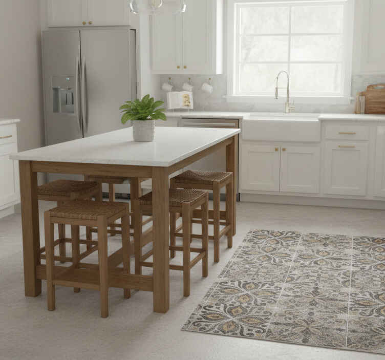 Alfombra vinílica cocina arabesco ornamental carbón - TenVinilo