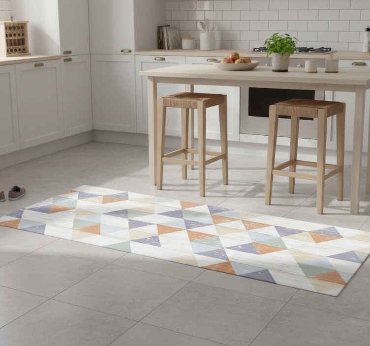Alfombra vinílica cocina triángulos de madera pastel - TenVinilo