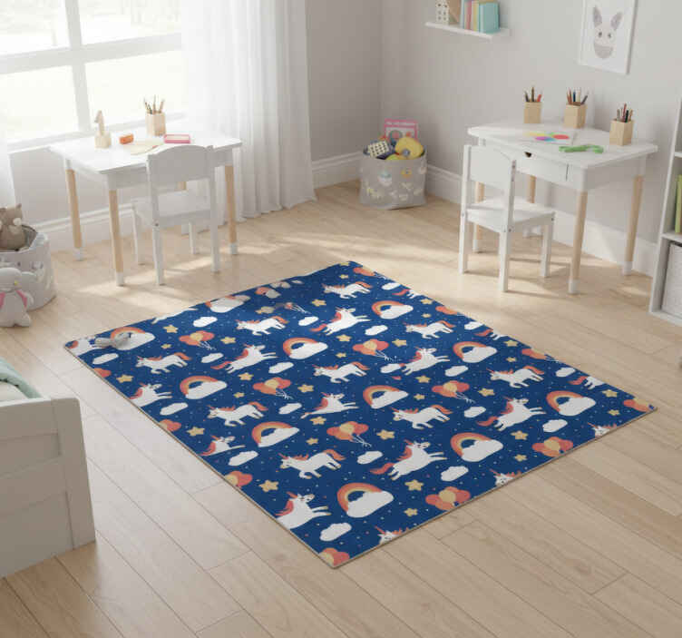 Dieren vinyl tapijt witte eenhoorns voor kinderen - TenStickers
