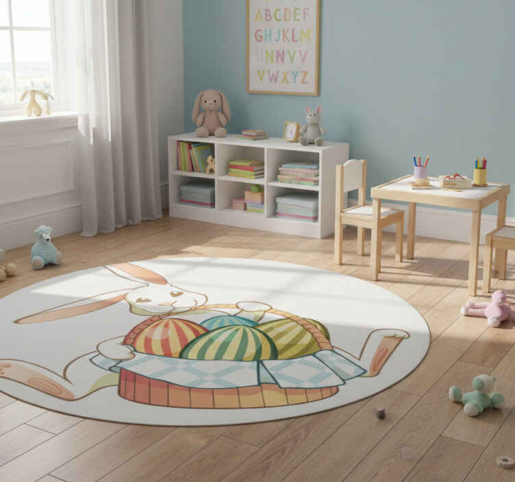 Tappeto vinile animali con coniglietto pasquale e cesto - TenStickers
