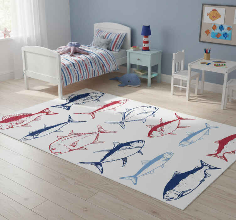 Dieren vinyl tapijt handgetekende vissen print - TenStickers